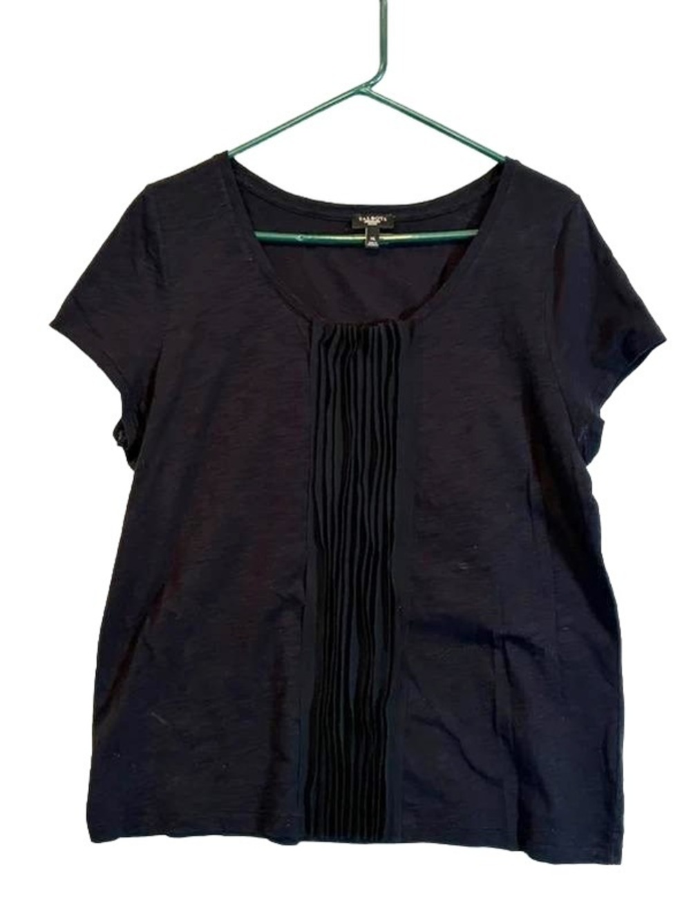 Talbots Black Pleated Front Top Petites XL Short Sleeve 100% Cotton